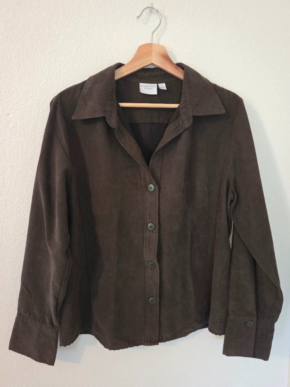 Sonoma Life+Style Green Faux Suede Button Up Shirt